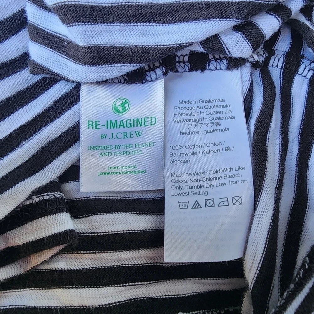 J. CREW Short Sleeve Black White Striped Dress Tie Waist Cotton Stretch Sz M